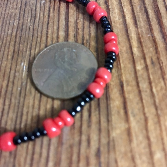 Men's Beach Boho Bracelet,  Black and Red,  Silver Tone,  Men's Bracelet - Picture 4 of 5